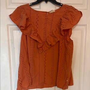 Orange Ruffled Sleeveless Blouse with Textured Fabric